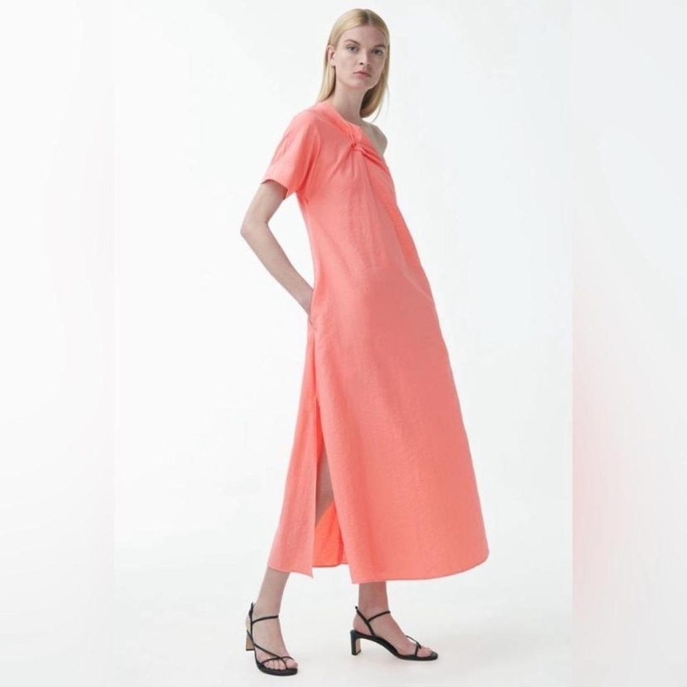 COS gathered one shoulder coral maxi dress size 8 NWT 🧡